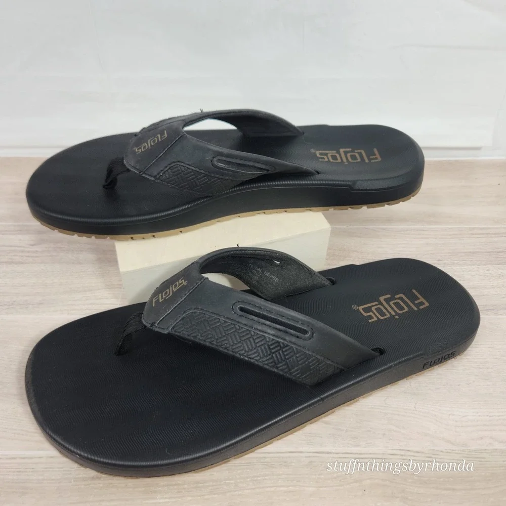 Flojos Men's Memory Foam Sandals Flip Flops Black Size 8
